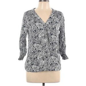 Jones New York Women Tropical Print Navy Blue Top Small